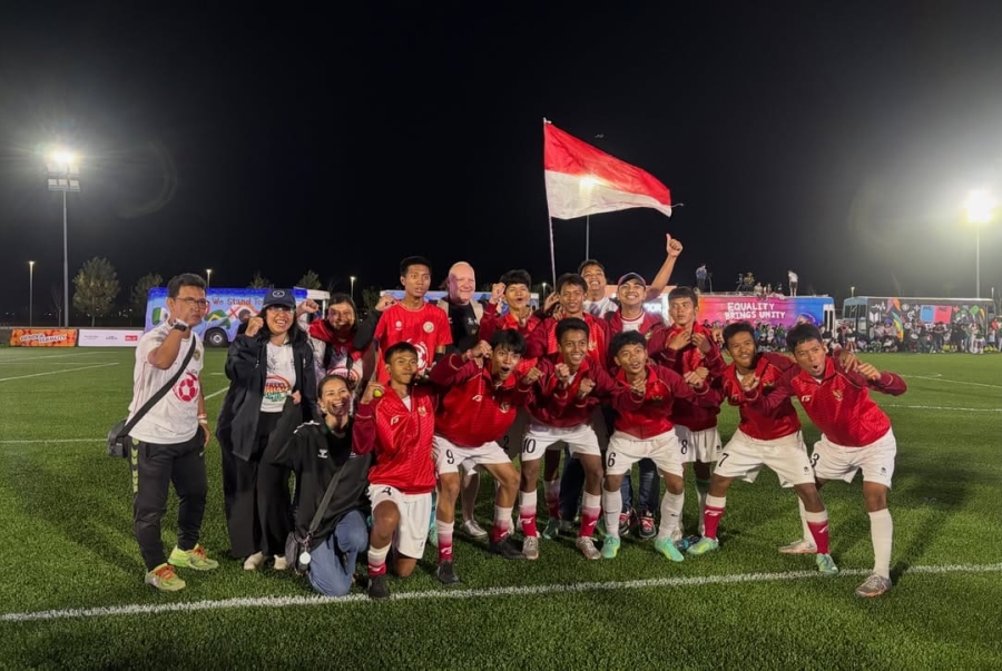Garuda Baru Indonesia players post-match Boys Shield win Street Child World Cup 2026 Texcoco