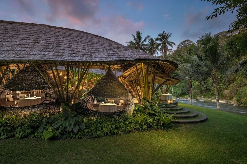Kubu, Mandapa Ubud. Bamboo pods. Jungle on three sides. The river is the soundtrack.